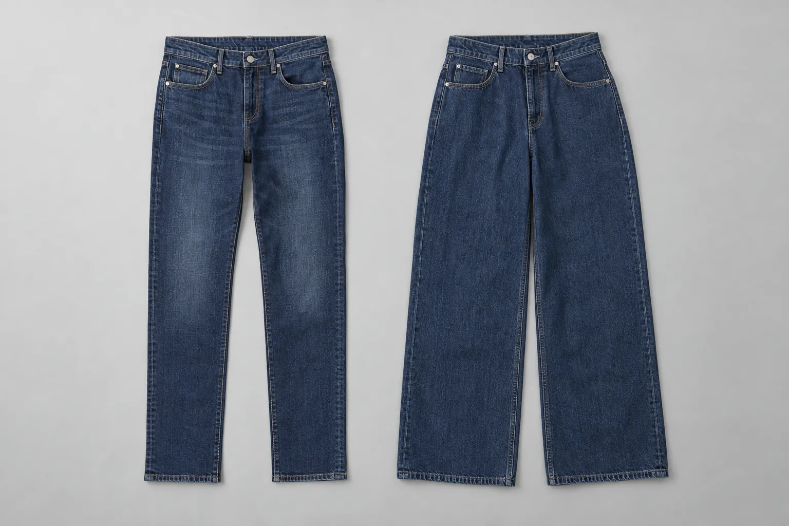 Two jeans silhouettes side by side for comparison