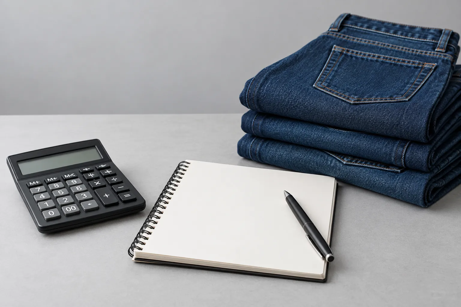 Wholesale order planning desk with jeans and notebook