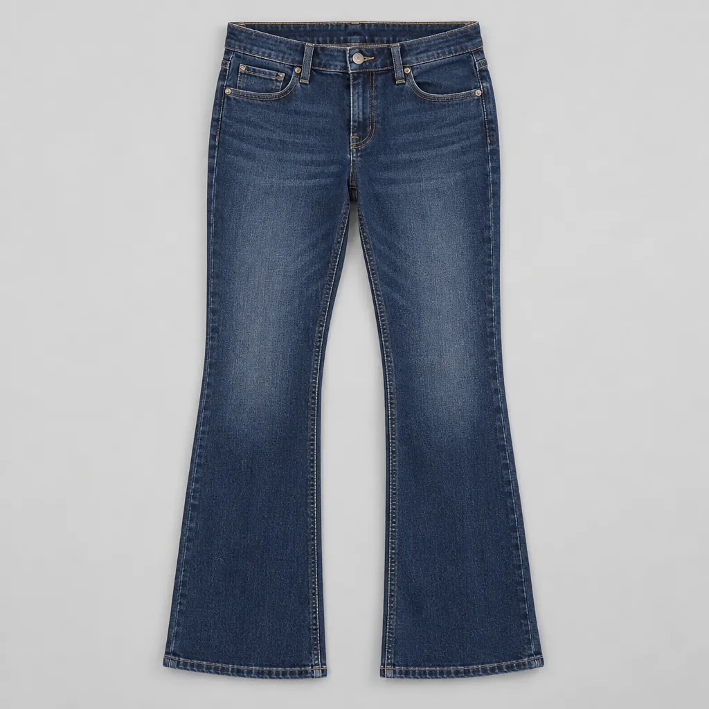 Bootcut jeans flat lay with slight knee flare
