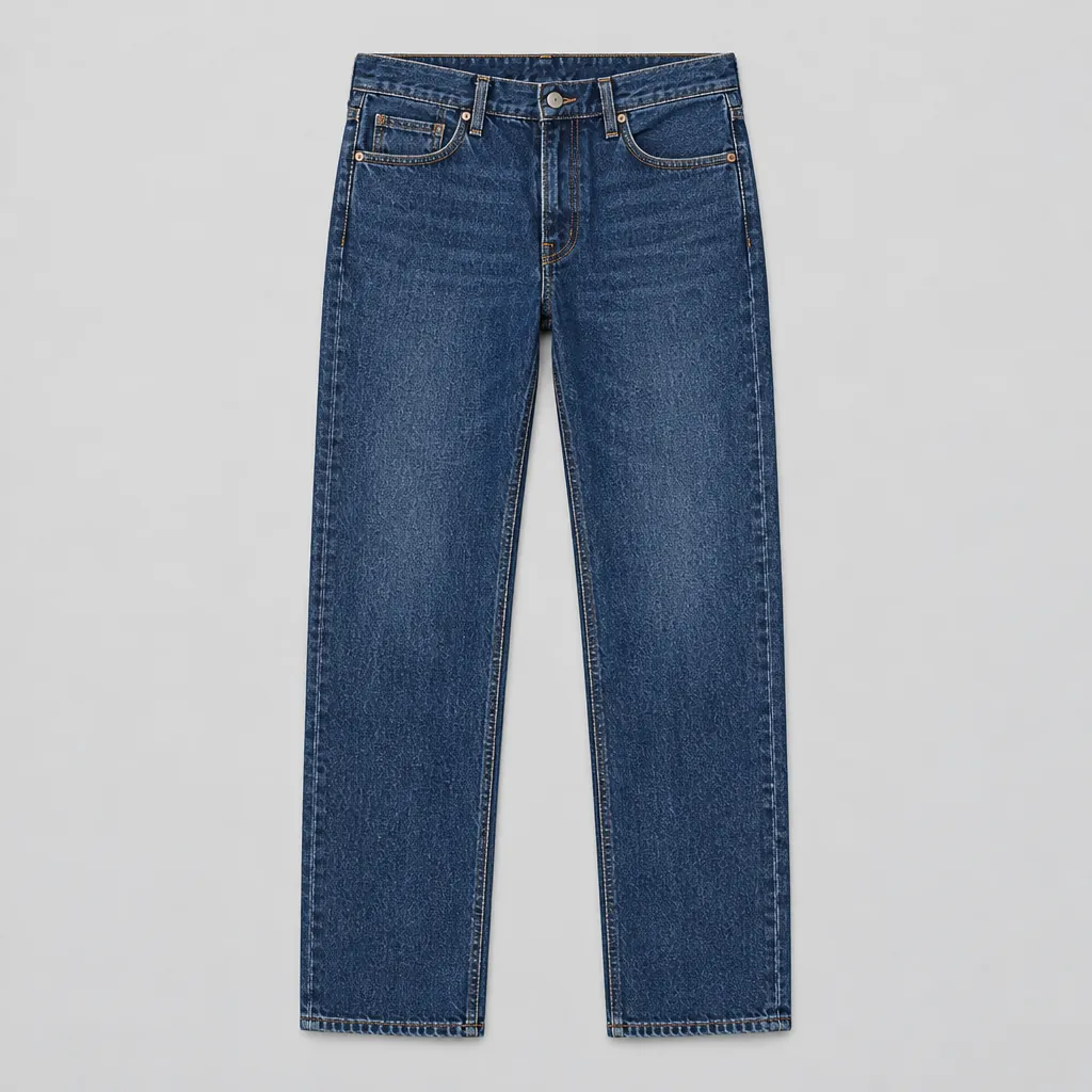 Straight leg jeans flat lay with uniform leg width